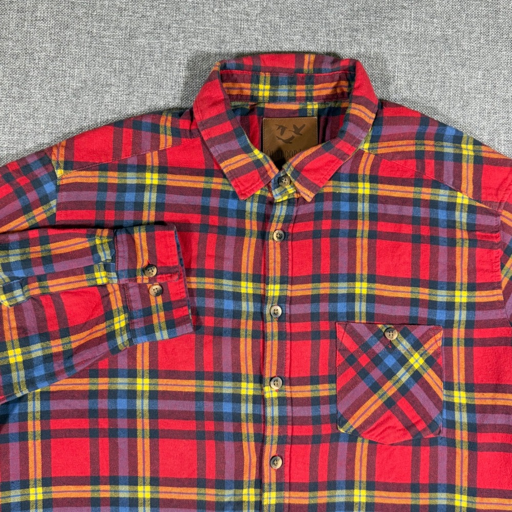 Outdoor Life Flannel Shirt Mens 2XL Red Plaid Cotton Long Sleeve Gorpcore Rugged